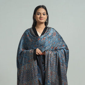 Blue - modal silk dupatta 04 - handcrafted