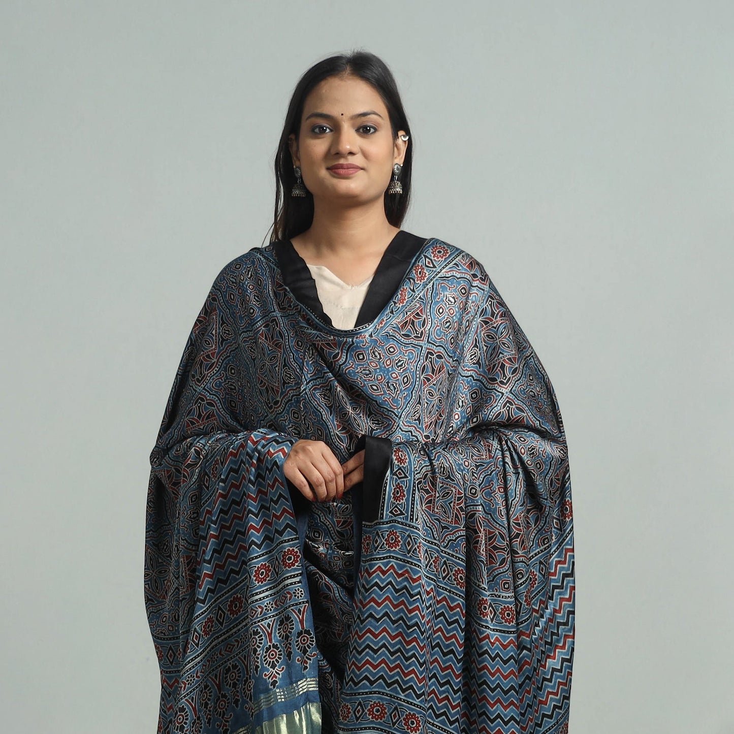 Blue - modal silk dupatta 27 - handcrafted