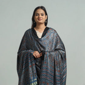 Blue - modal silk dupatta 27 - handcrafted