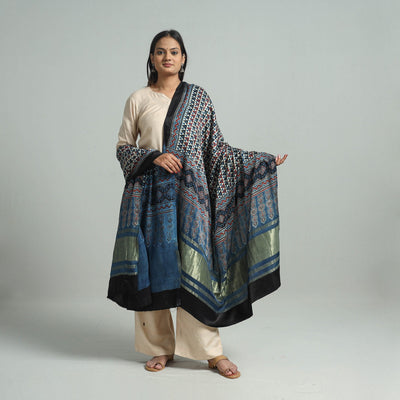 Blue - modal silk dupatta 29 - handcrafted