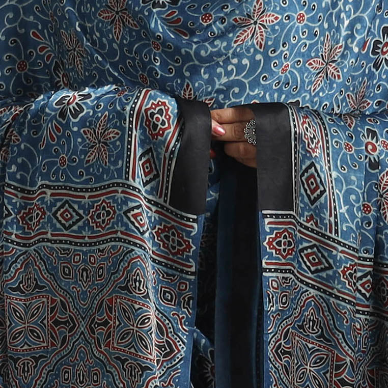 Blue - modal silk dupatta 52 - handcrafted