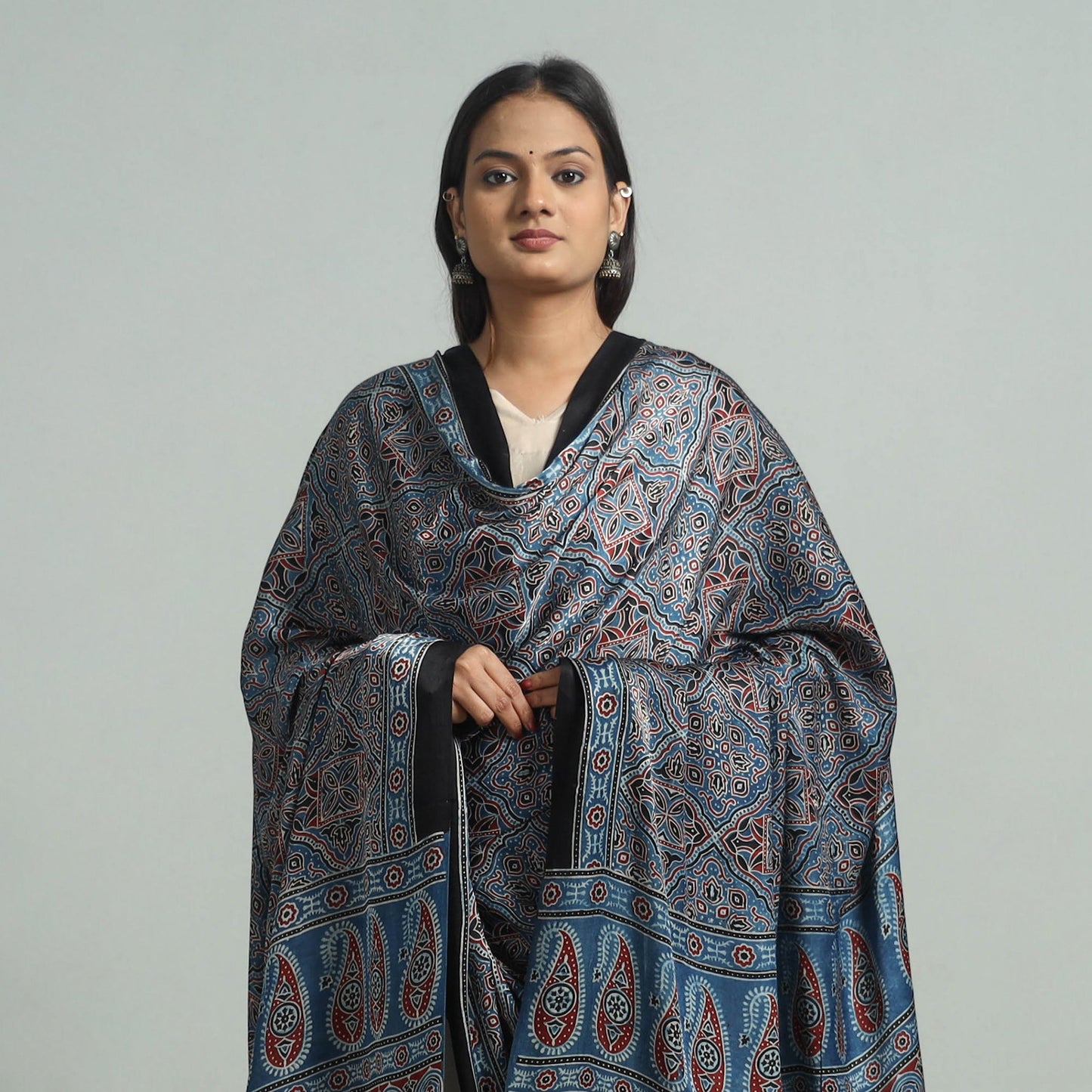 Blue - modal silk dupatta 57 - handcrafted