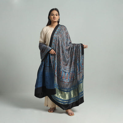Blue - modal silk dupatta 57 - handcrafted