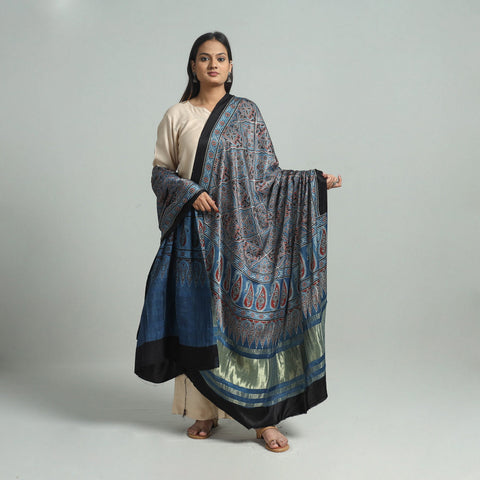 Blue - modal silk dupatta 57 - handcrafted