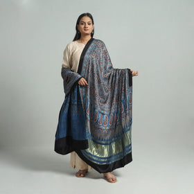 Blue - modal silk dupatta 57 - handcrafted