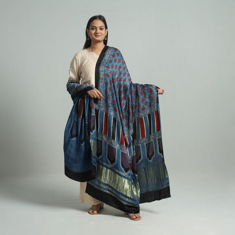 Blue - modal silk dupatta 59 - handcrafted