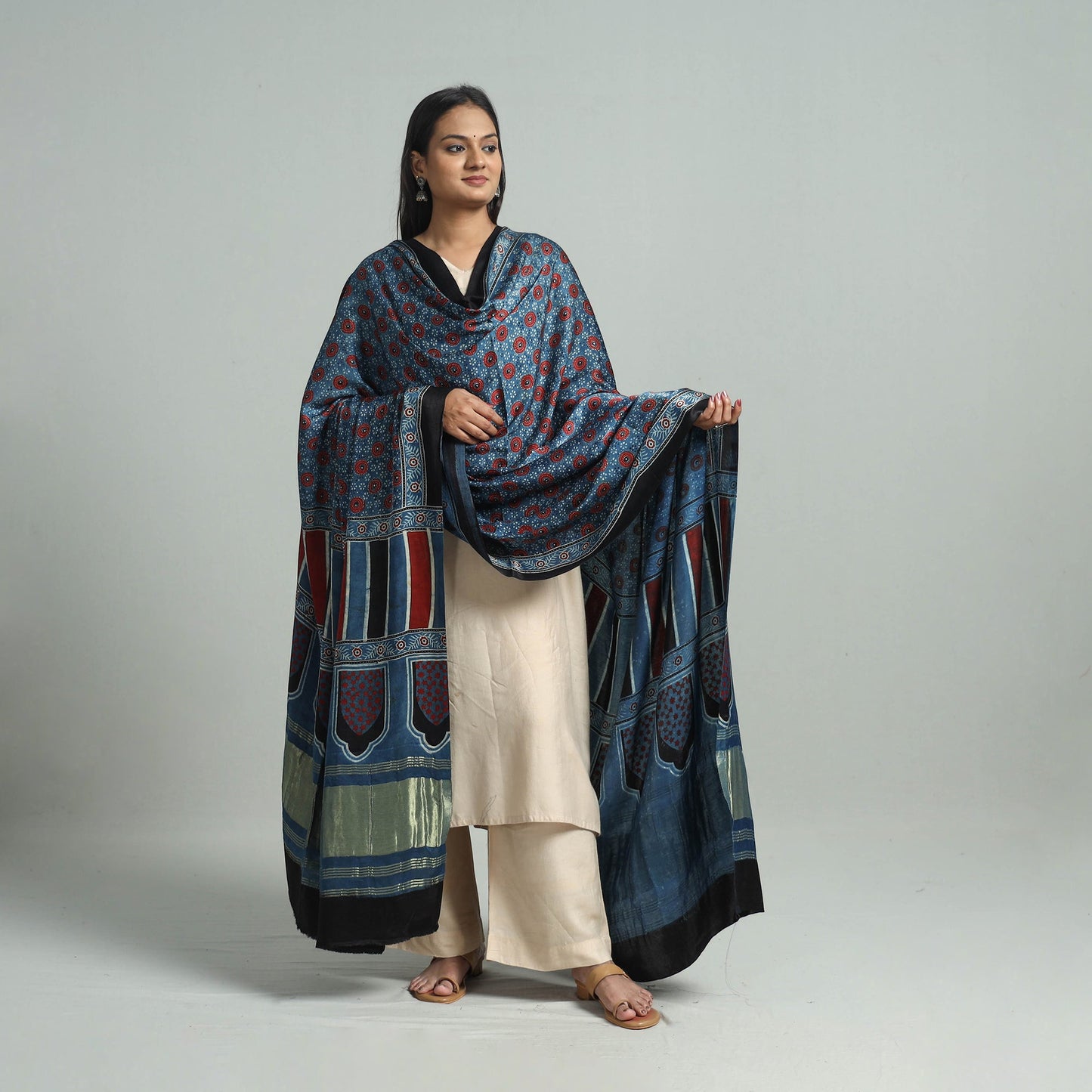 Blue - modal silk dupatta 59 - handcrafted