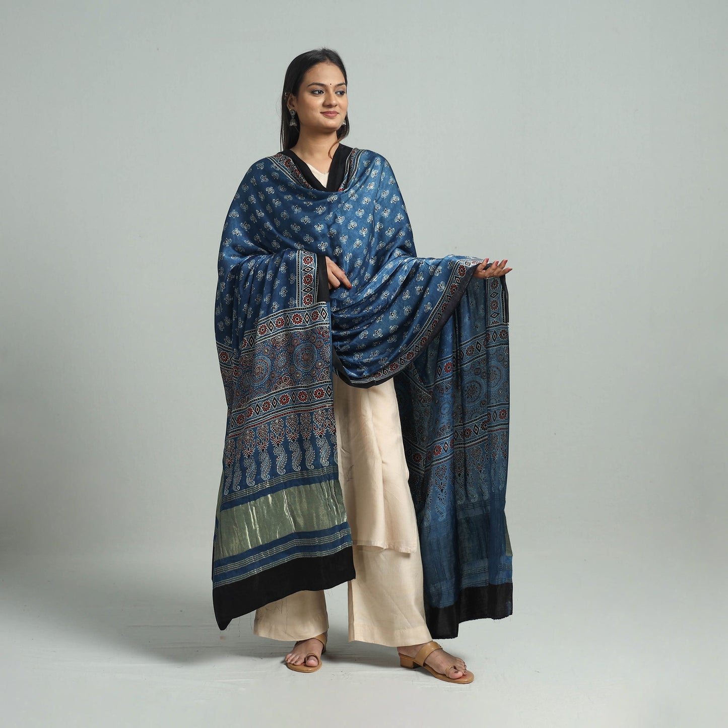 Blue - modal silk dupatta 60 - handcrafted