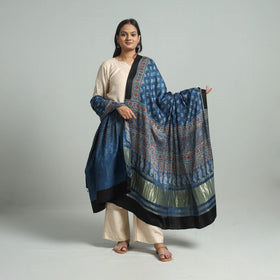 Blue - modal silk dupatta 60 - handcrafted