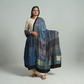 Blue - modal silk dupatta 62 - handcrafted