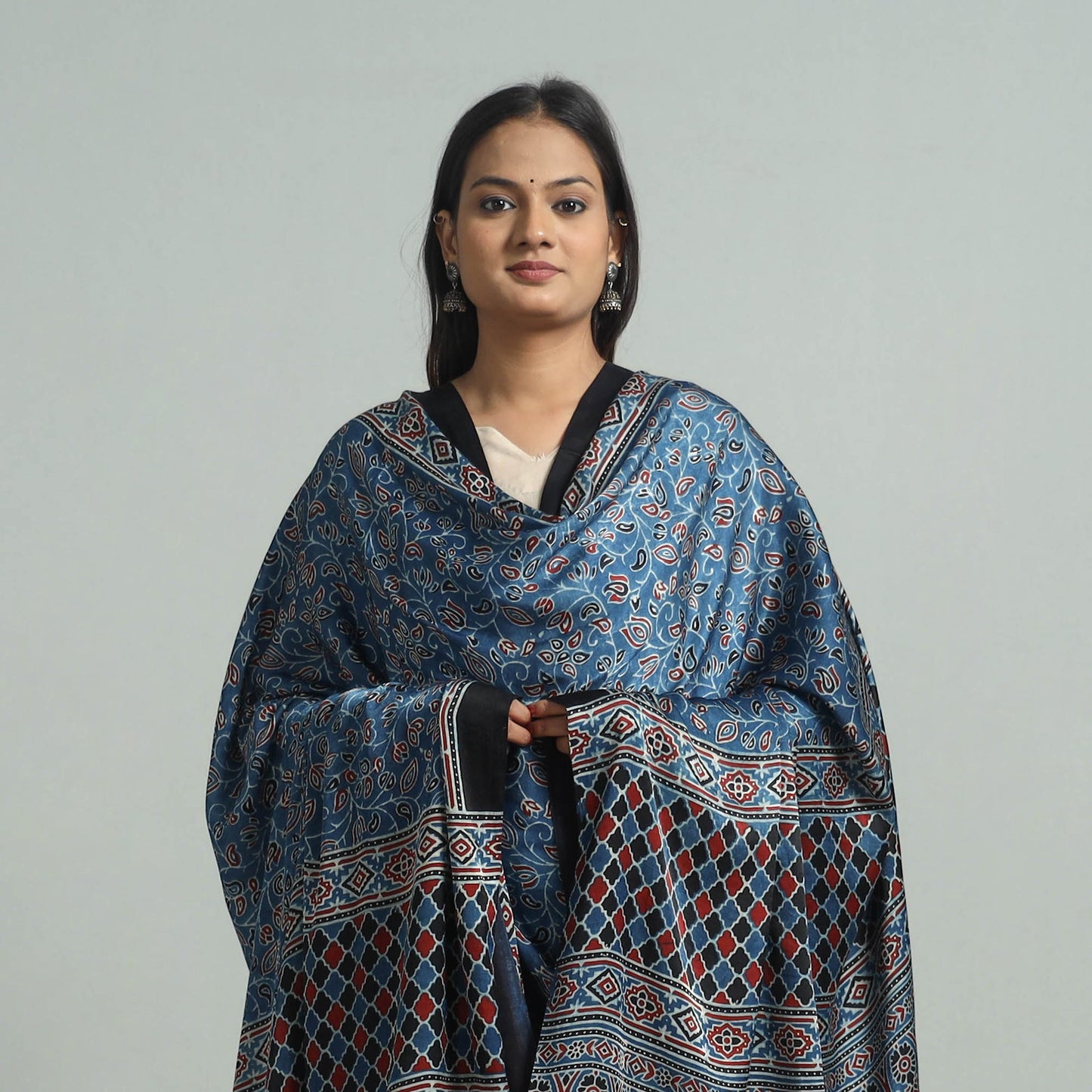 Blue - modal silk dupatta 62 - handcrafted
