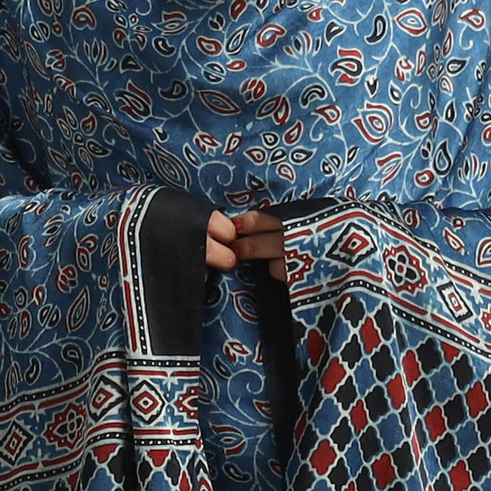 Blue - modal silk dupatta 62 - handcrafted