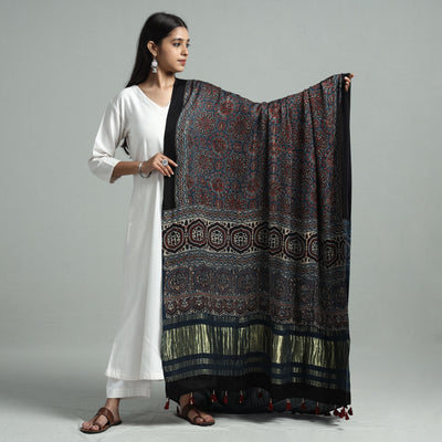 Buy Modal Silk Block Print Ajrakh Dupatta