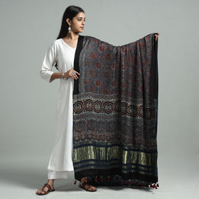 Buy Modal Silk Block Print Ajrakh Dupatta
