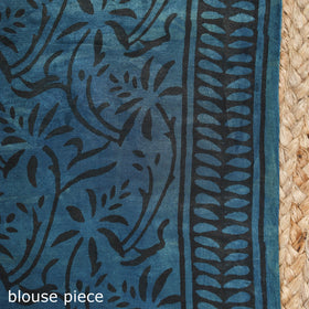 Blue - modal silk hand bagru saree 12 - handcrafted