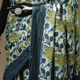 Blue - modal silk hand bagru saree 12 - handcrafted