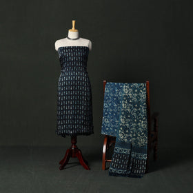 Modal silk hand block bagru print 3pc unstitched dress