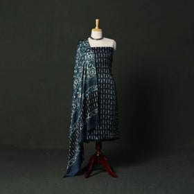 Modal silk hand block bagru print 3pc unstitched dress