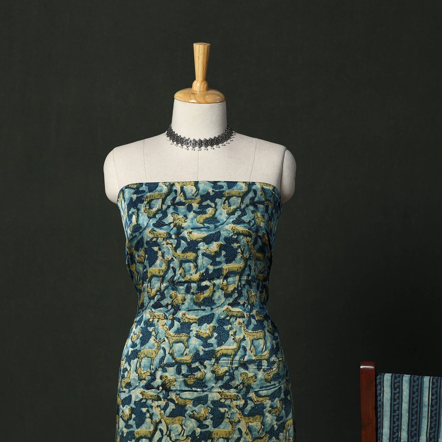 Modal silk hand block bagru print 3pc unstitched dress