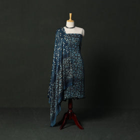 Modal silk hand block bagru print 3pc unstitched dress