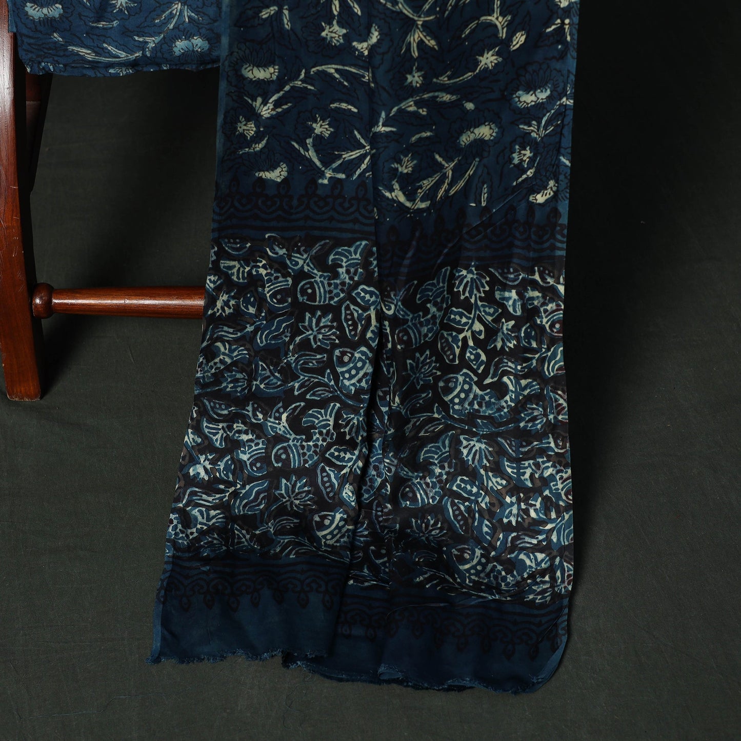 Modal silk hand block bagru print 3pc unstitched dress