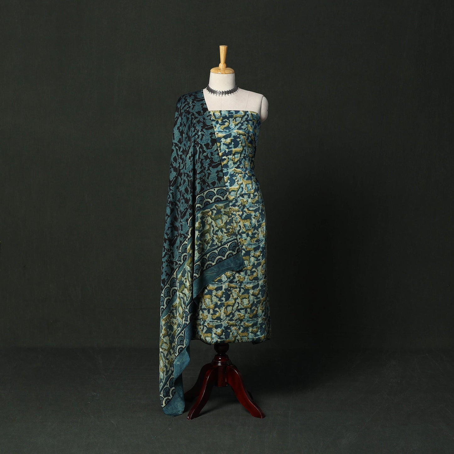 Modal silk hand block bagru print 3pc unstitched dress