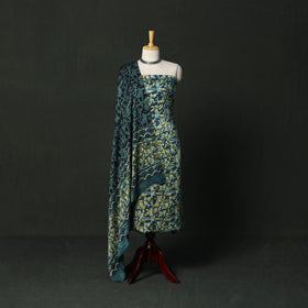 Modal silk hand block bagru print 3pc unstitched dress