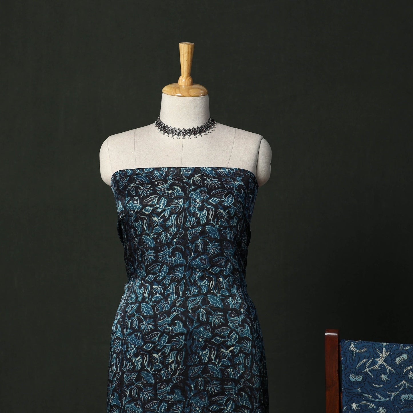 Modal silk hand block bagru print 3pc unstitched dress