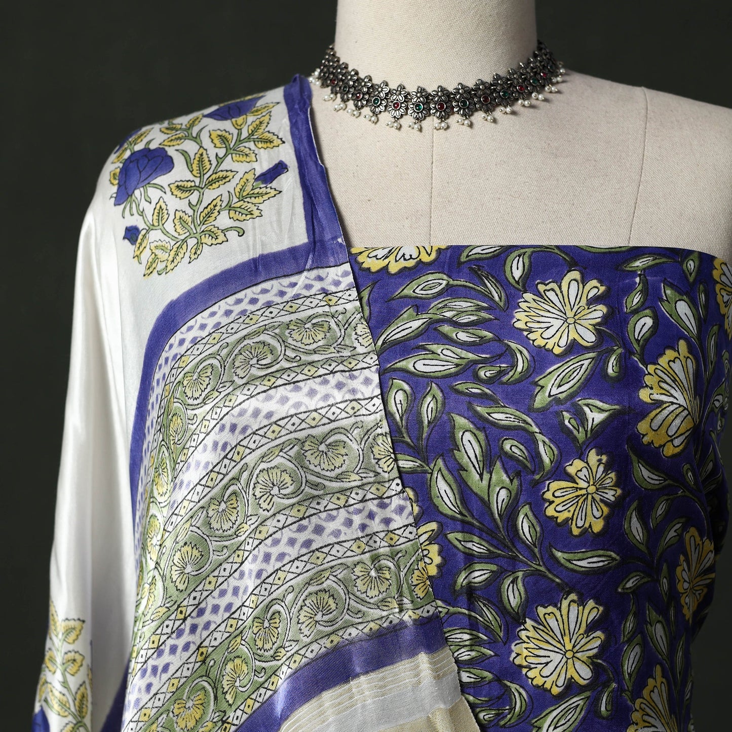 Modal silk hand block sanganeri print 2pc unstitched dress