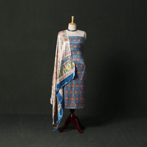 Modal silk hand block sanganeri print 2pc unstitched dress