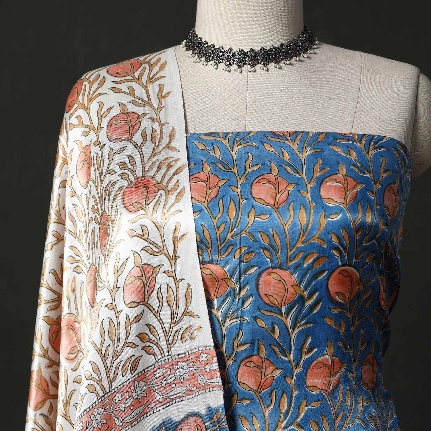 Modal silk hand block sanganeri print 2pc unstitched dress