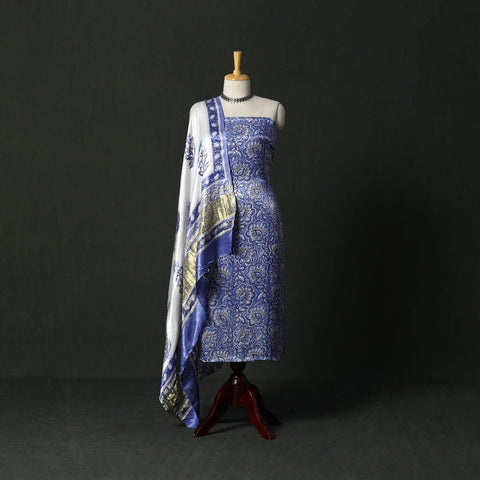 Modal silk hand block sanganeri print 2pc unstitched dress