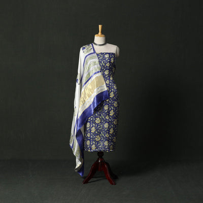 Modal silk hand block sanganeri print 2pc unstitched dress