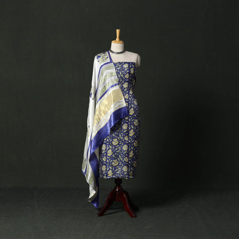 Modal silk hand block sanganeri print 2pc unstitched dress