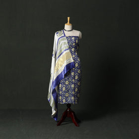 Modal silk hand block sanganeri print 2pc unstitched dress