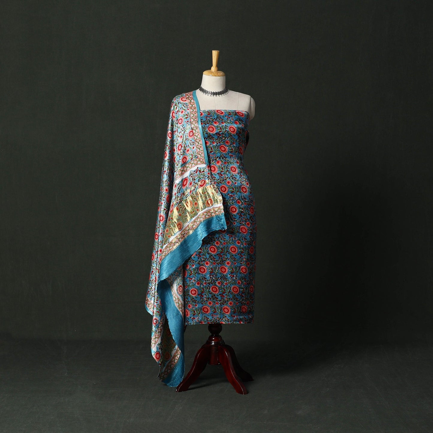 Modal silk hand block sanganeri print 2pc unstitched dress