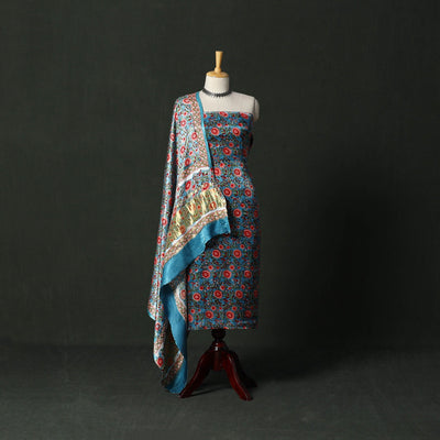 Modal silk hand block sanganeri print 2pc unstitched dress