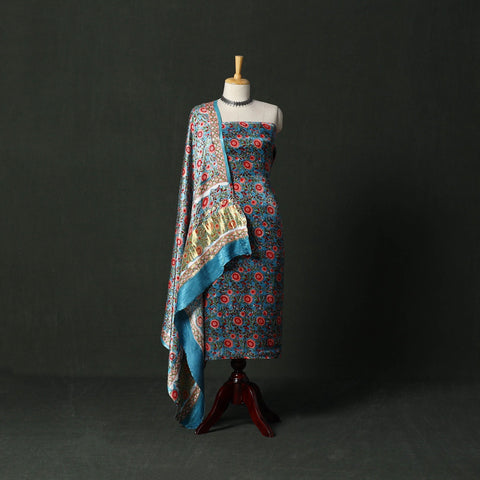 Modal silk hand block sanganeri print 2pc unstitched dress