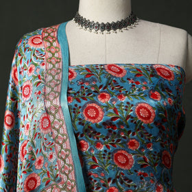 Modal silk hand block sanganeri print 2pc unstitched dress