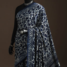 Modal silk hand indigo bagru saree 39 - handcrafted