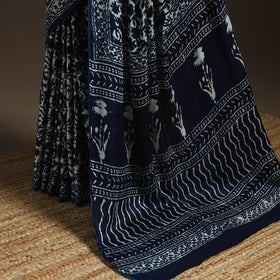 Modal silk hand indigo bagru saree 39 - handcrafted