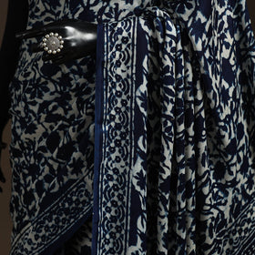 Modal silk hand indigo bagru saree 39 - handcrafted