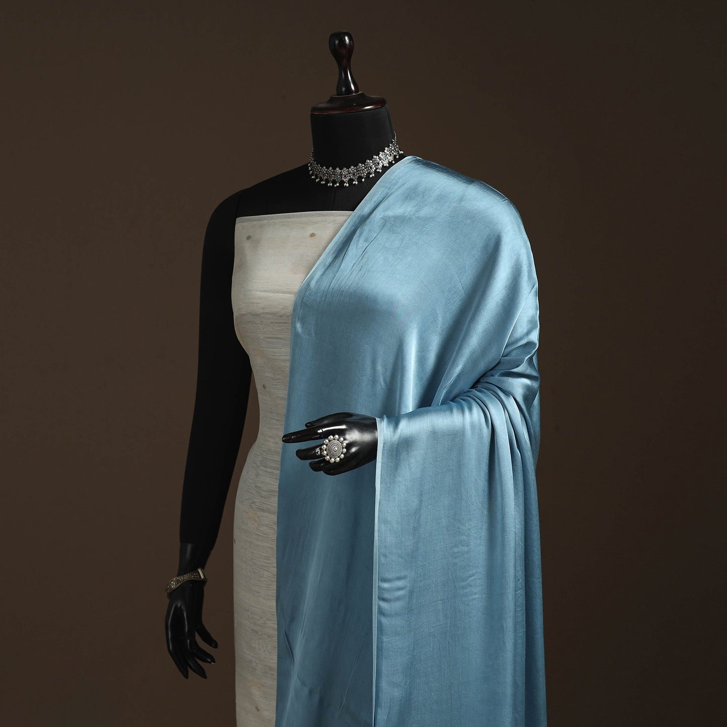 Modal silk natural dyed plain dupatta with lagdi patta 05