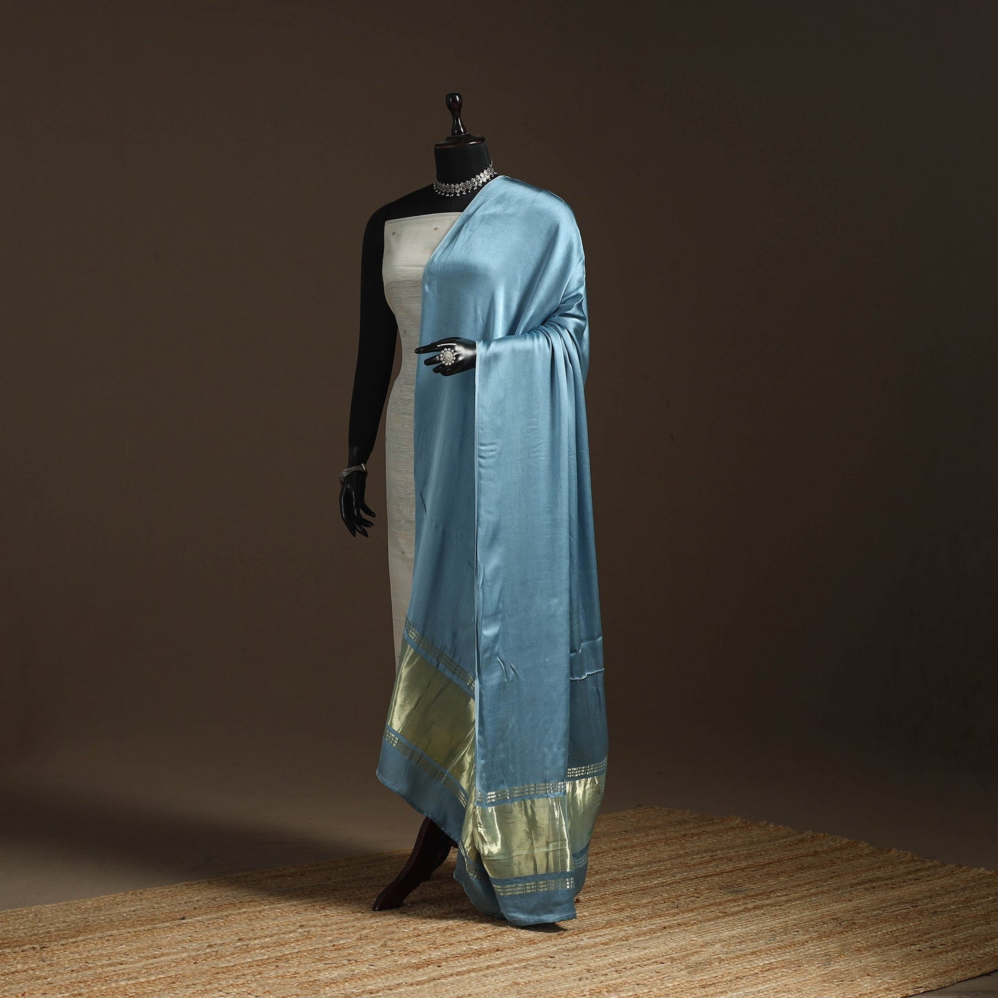 Modal silk natural dyed plain dupatta with lagdi patta 05