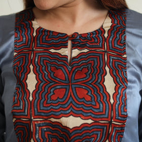 Blue - modal silk plain long straight kurta 36 - handcrafted