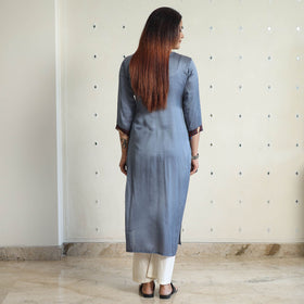 Blue - modal silk plain long straight kurta 36 - handcrafted