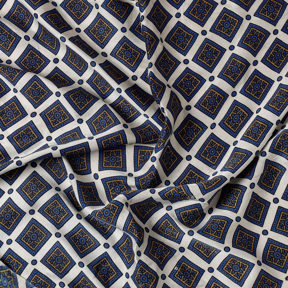 Blue Modal Silk Bagh Hand Block Precut fabric