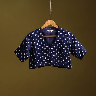 Blue - modal silk stitched tie-dye bandhani blouse 03