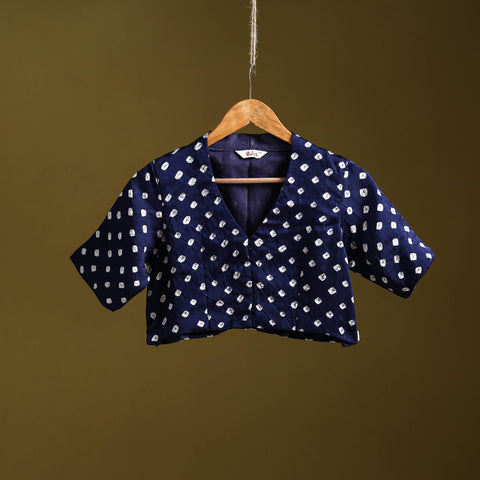 Blue - modal silk stitched tie-dye bandhani blouse 03