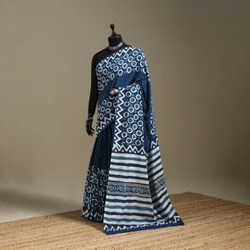 Blue - mul cotton dabu bagru saree 02 - handcrafted